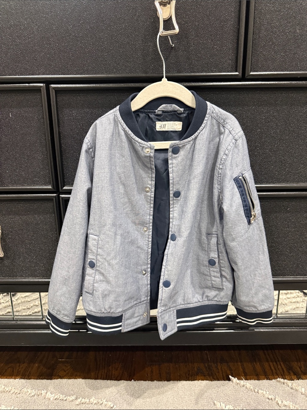 H&M Light Blue and Navy Trim Kids Bomber Jacket